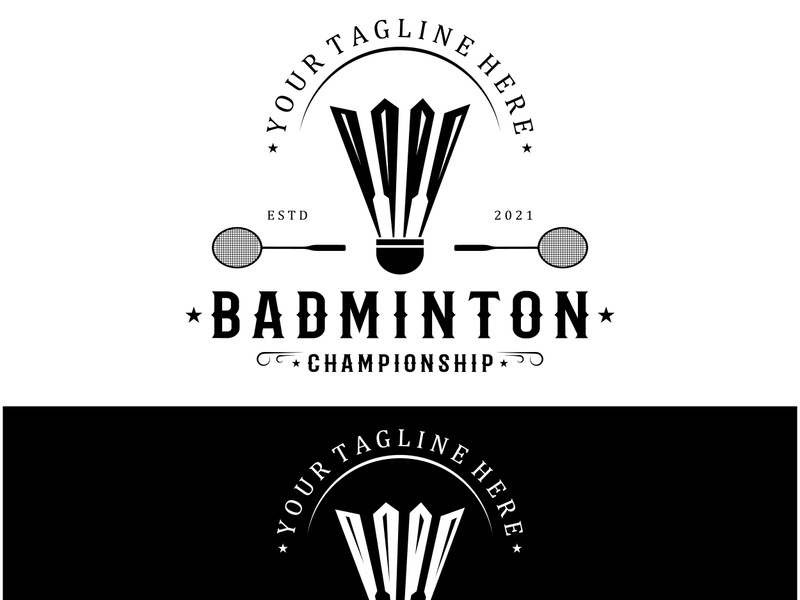 Modern Badminton logo design with Dynamic Shuttlecock and Racket, for championship, sport, sports shop, badminton school, business, company, tournament