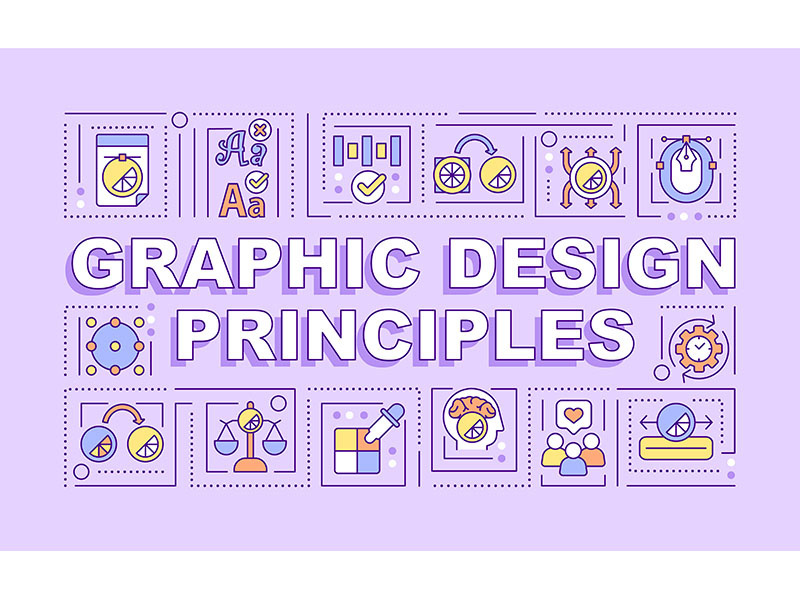 Graphic design principles word concepts purple banner