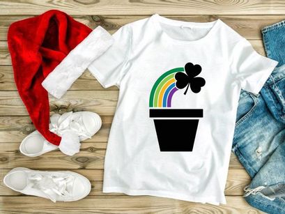 Colorful rainbow arching over black heart in pot minimal design