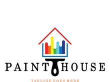 logo icon illustration house paint with a blend of brushes and rollers for house wall paint design, minimalist house, painting, interior, building, property business, wallpaper, vector concept