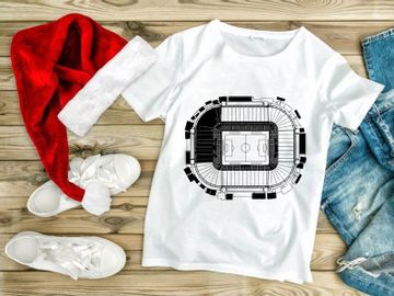 Black and white architectural drawing of a large oval stadium with seating preview picture