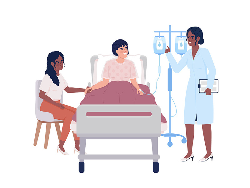 Doctor visiting patient during recovery semi flat color vector characters