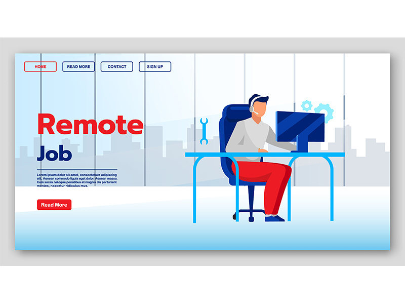 Remote job landing page vector template