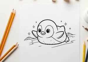 Cute penguin and cat hugging in water vector illustration