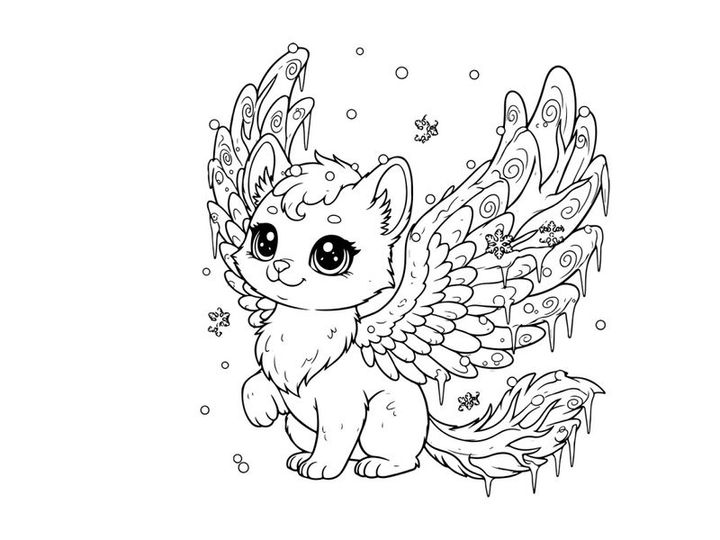 Cute white cat with angel wings vector illustration