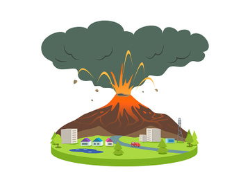 Volcano eruption in small city cartoon vector illustration preview picture