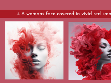 A womans face covered in vivid red smoke preview picture