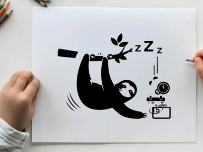 Sloth sleeping silhouette hanging from tree branch