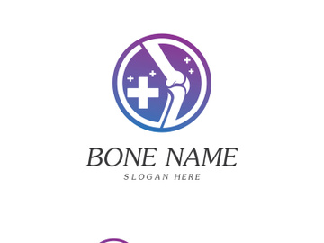 Bone Plus logo. Healthy bone Icon. Knee bones and joints care protection logo template. Medical flat logo design. Vector of human body health. Emblem preview picture