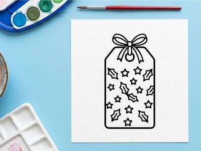 Etiqueta de presente de feriado com arte vetorial de padrão de azevinho e estrela