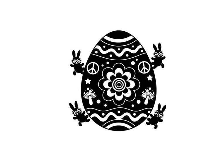 Easter egg silhouette with bunnies and floral patterns