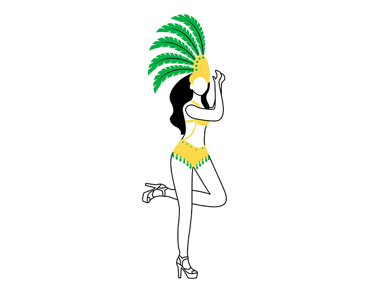 Brazilian carnival performer flat silhouette vector illustration