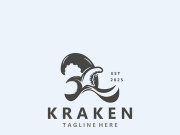Kraken Octopus logo vintage ocean animal illustration template