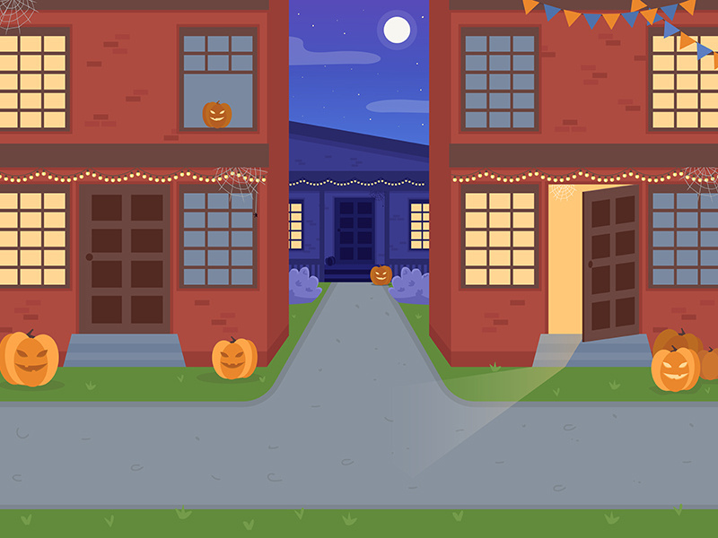 Halloween night flat color vector illustration