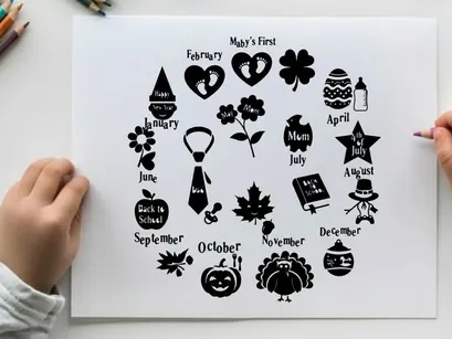 Silhouette of various objects and months of the year