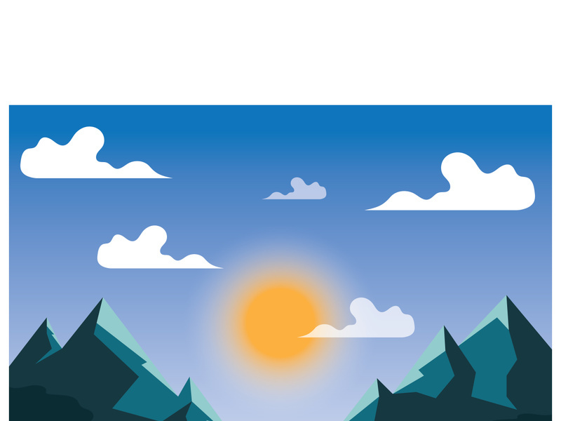 landscape illustration natural scenery background with hills,sky,moon,clouds,sun pine lake