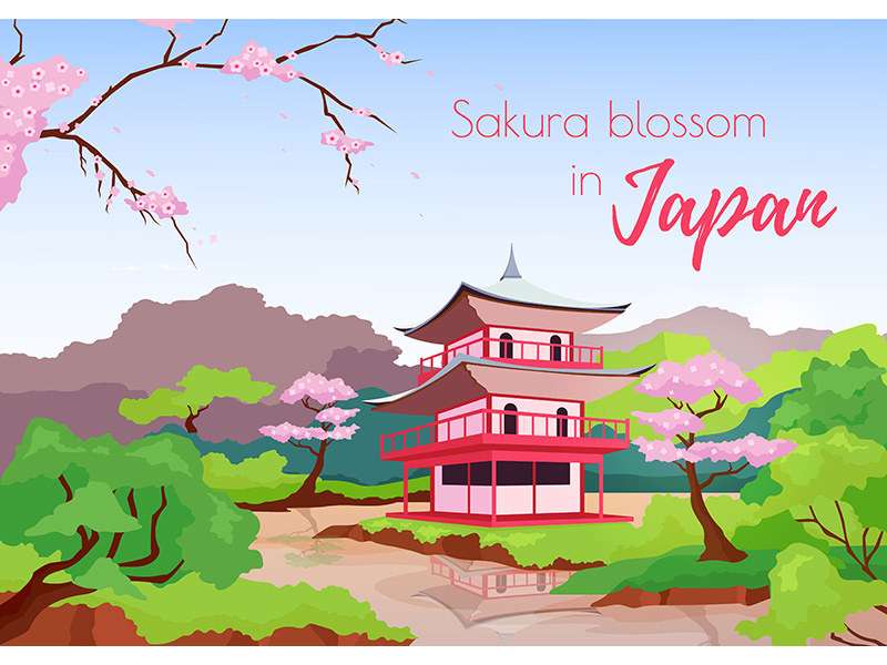 Japanese landscape poster flat vector template