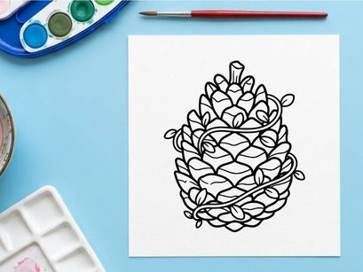 Ilustrasi pinecone dekoratif untuk tema liburan atau alam. Gambar botani artistik dari pinecone, cocok untuk desain musiman atau alam.