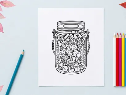 Hand-drawn glass jar filled with assorted cookies. Sketch illustration of sweet treats in vintage container for baking designs.