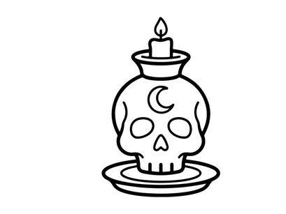 Queimador de incenso de caveira cerâmica de Halloween com bastão aceso. Suporte de vela decorativo assustador para o Dia dos Mortos ou decoração de casa gótica.