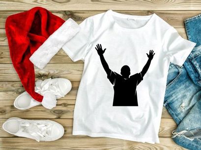 A person standing with arms raised in triumph or celebration