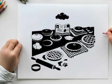 Silhouette of baking tools and pastries on a table preview picture