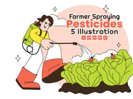 Imagen de vista previa de Ilustración de 5 agricultores rociando pesticidas