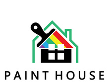 logo icon illustration house paint with a blend of brushes and rollers for house wall paint design, minimalist house, painting, interior, building, property business, wallpaper, vector concept