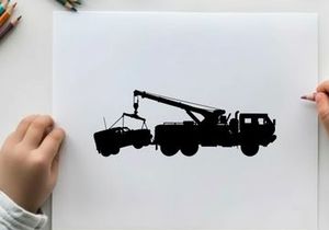 Silhouette of a tow truck with a boat on a trailer