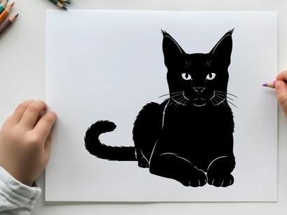 Black cat silhouette with piercing eyes and ears perked up