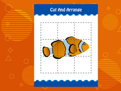 10 Pages Cut and arrange with a fish worksheet for kids. Educational game for children