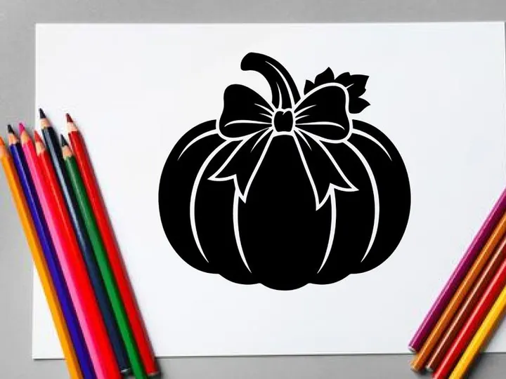 Silhouette of a pumpkin with a bow for Halloween or autumn decor