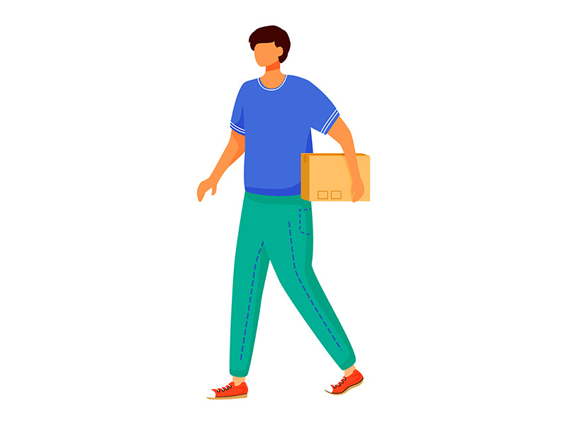 Man receives parcel flat color vector illustration