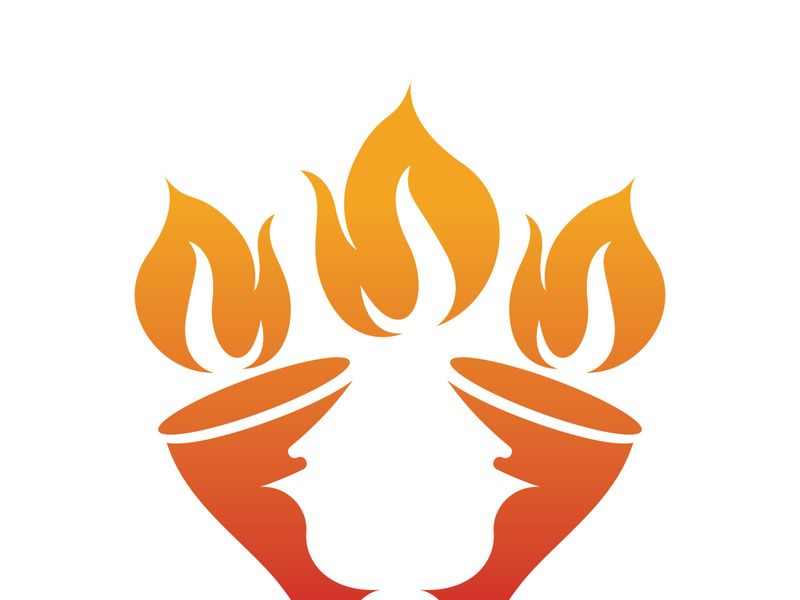Burning Torch Fire Flame with Pillar column logo design
