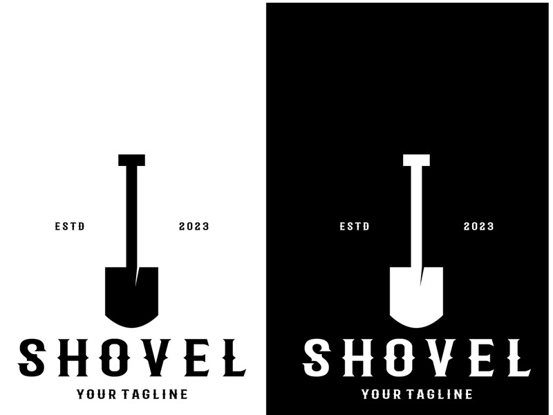 Shovel logo for agriculture, excavation,building, mining foundation. gardening vector set design with leaves