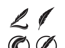 Feather quill design icon and logo illustration classic stationery