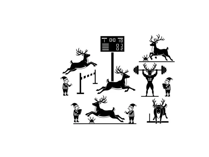 Reindeer silhouette illustrations in various sports and activities