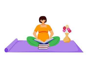 Pregnant woman reading book flat vector illustration preview picture