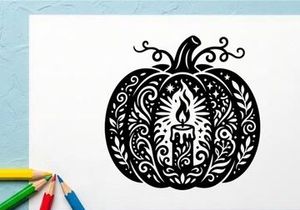 Halloween pumpkin with candle silhouette for spooky holiday decor