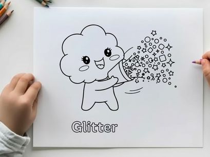Cute cloud character blowing glitter vector illustration