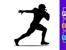 American football player running with ball in hand silhouette
