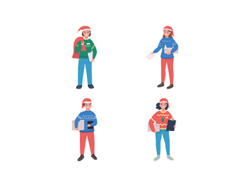 Holiday delivery courier flat color vector character set preview picture