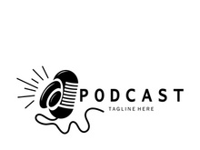 podcast logo with microphone and earphone audio, radio waves. for studio, talk show, chat, information sharing, interview, multimedia and web.
