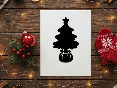 Silhouette of Christmas Tree in a Pot for Holiday Celebrations
