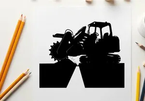 Silhouette of a skid steer loader with a trencher attachment
