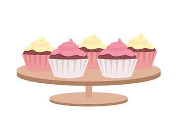 Muffins with whipped cream semi flat color vector object preview picture