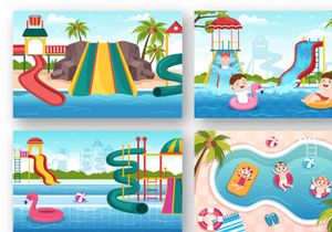 15 Water Park Cartoon Illustration