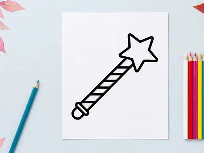 Halloween star wand prop for spooky celebrations. Glowing magic stick with striped handle for costume parties and trick-or-treat events.