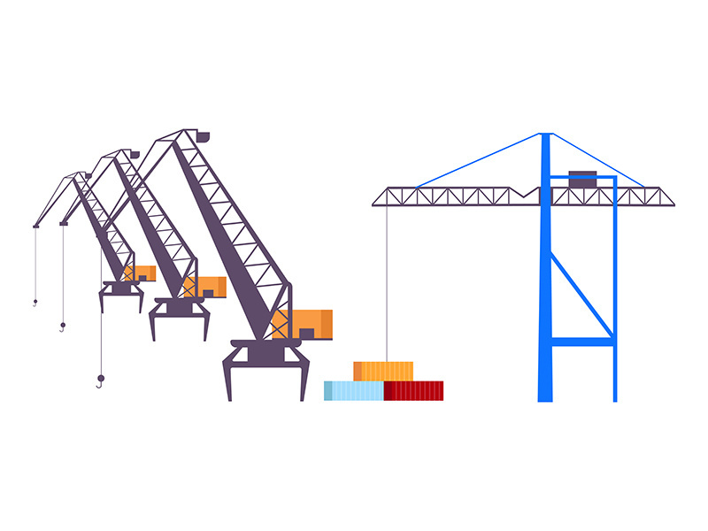 Industrial cranes flat color vector objects set