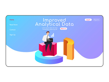 Improved analytical data landing page flat color vector template preview picture